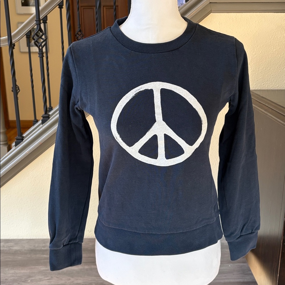 A.P.C. Navy Blue Peace Sign in White Sweatshirt Size Extra Small
